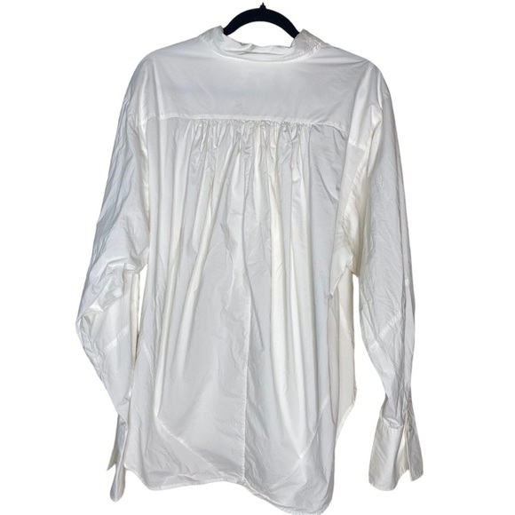 Frame Long Sleeve Asymmetrical Collar White Crisp Button Up Shirt Women’s Sz XL - Picture 2 of 9